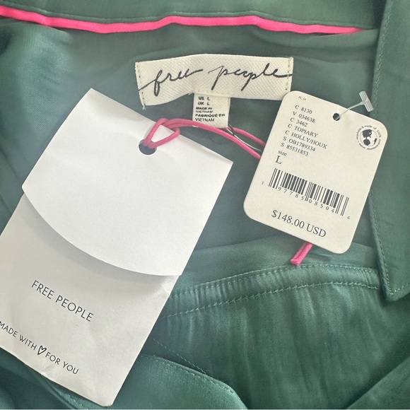Free People Satin Emery Shirtdress Green Size Large NWT - Picture 6 of 14